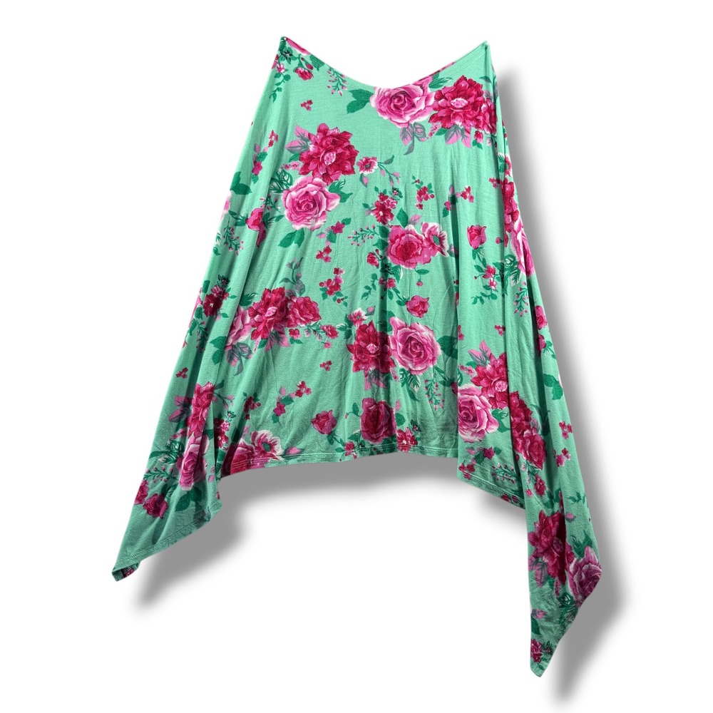 Milkmaid Goods Nursing Cover Poncho Mint Green Pink Floral Rose Handkerchief Hem